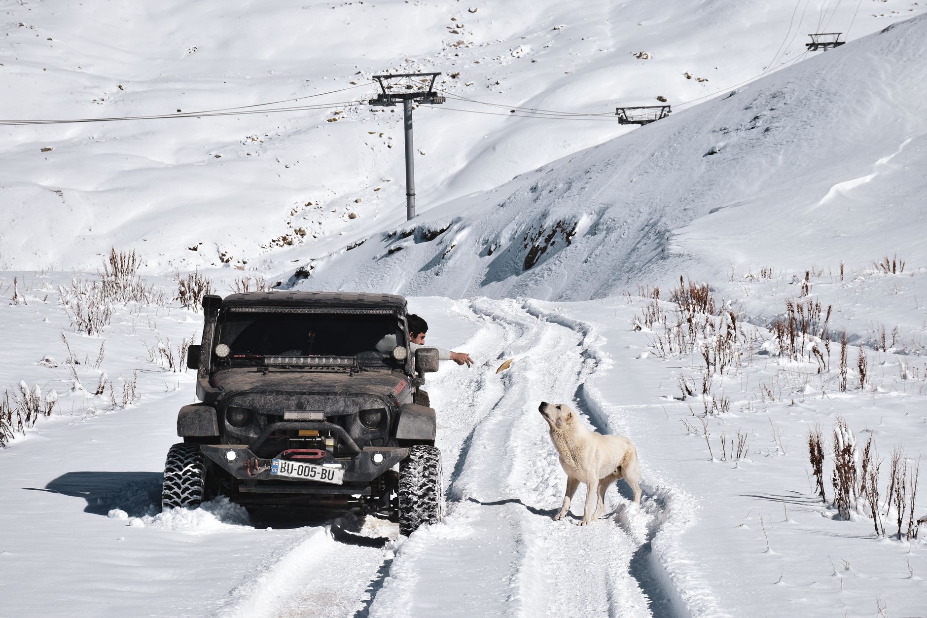 4x4 en camino de nieve, Patagonia